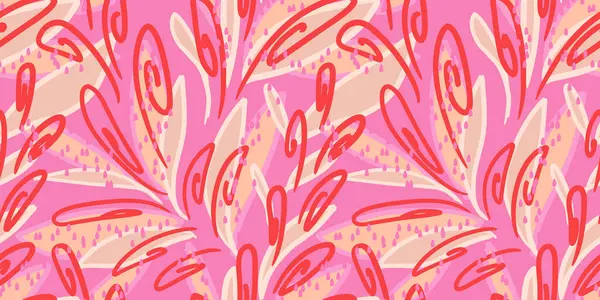 Parlak kırmızı, pembe tonlarda kusursuz soyut desenler, eşsiz kıvrımlı şekiller. Organik şekiller, akış çizgileri ve dinamik kompozisyon baskısı. Kumaş, ambalaj kağıdı ve ev dekorasyonu için tasarım