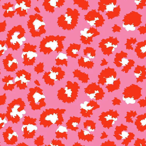Pembe arka planda turuncu noktalarda leopar esinlenilmiş renkli leopar deseni. Vektör soyut tasarım hayvan baskısı. Moda, tekstil, duvar kağıtları için mükemmel, cesur ve modaya uygun bir görünüm sunuyor.