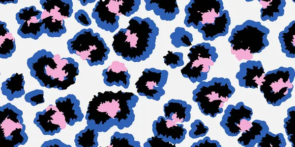 Canlı leopar esinlenilmiş, pürüzsüz desenli koyu siyah benekli, açık arkaplan üzerine kurulu mavi ve pembe. Moda tasarımı için benzersiz soyut hayvan baskısı süsü, modern dekor