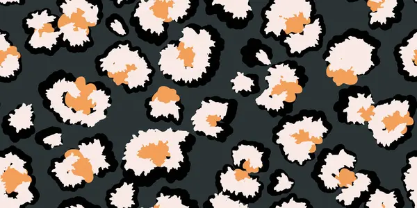 Parlak leopar esinlenilmiş, koyu arkaplanda koyu lekeler olan kusursuz bir desen. Moda tasarımı, modern dekor ve sanatsal markalaşma projeleri için eşsiz soyut hayvan baskısı süsü.