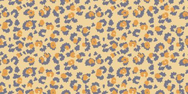 Bej bir arka planda sarı ve gri tonlarda kusursuz soyut leopar deseni. Moda, tekstil ve modern markalaşma için son moda hayvan tasarımı