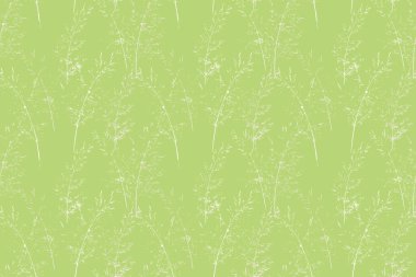 Canlı yeşil bir arka planda narin çimen siluetleri olan minimalist, pürüzsüz vektör deseni. Zarif ve doğal botanik doku, tekstil, duvar kağıtları, ambalaj ve kırtasiye için ideal.