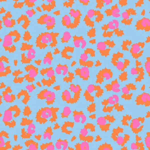 Gökyüzü mavisi arkaplanı, parlak turuncu çizgileri ve pembe aksanlı modaya uygun leopar deseni. Moda için mükemmel, çocuklar giyer, kırtasiye malzemesi, ve eğlenceli markalaşma projeleri.