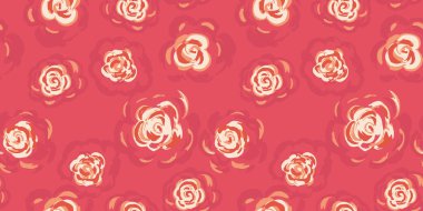 Zarif, pürüzsüz vektör desenli, el çizimi soyut güller krema ve şeftali rengi ve sıcak mercan kırmızısı arka planda. Tekstil, duvar kâğıtları, ambalaj ve romantik tasarımlar için mükemmel..