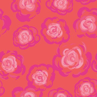 Soyut el boyası, pembe ve turuncu tonlarda şakayık çiçekleri ile renksiz vektör deseni. Romantik tekstil, düğün tasarımları, kadınsı markalaşma ve ambalaj için ideal.