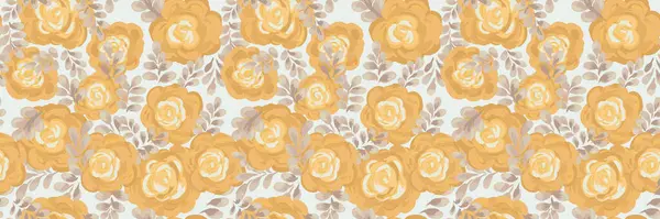 Kusursuz vektör desenli, el boyalı güller sarı tonlarda ve narin arka planda ince yapraklar var. Zarif çiçek tasarımı, tekstil, duvar kağıtları, ambalaj ve dekor için mükemmel.