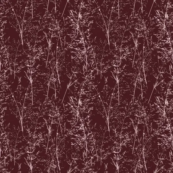 Zarif, pürüzsüz vektör deseni, narin eskiz tarzı çimenler ve koyu kahverengi tonlarda yabani çiçek sapları. Kumaş, kırtasiye, duvar kağıdı, ambalaj için doğa süsü