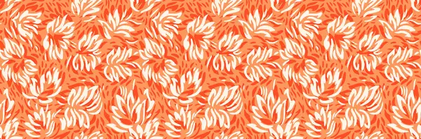 Turuncu ve kırmızı renklerde soyut el yaprakları çizilmiş kusursuz vektör deseni. Doğadan esinlenilmiş estetik modern tasarım, tekstil, duvar kağıtları, ambalaj, markalaşma için mükemmel.