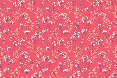 Pembe arka planda sapları olan beyaz papatyalarla kusursuz çiçek deseni. Yaz temalı projeler, kırtasiye, tekstil ve hediye paketleri için mükemmel..