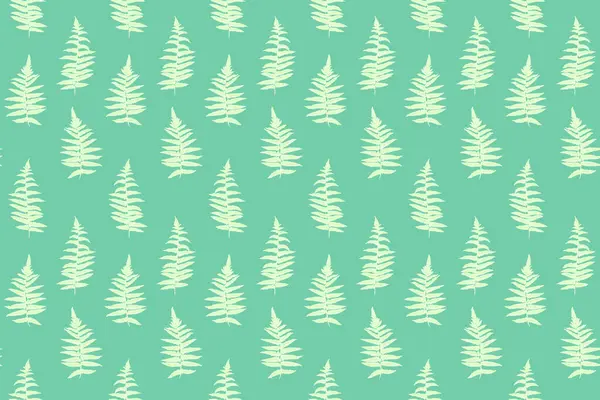 Minimalist eğreltiotunun kusursuz deseni yeşil arka planda kalır. Doğal süs tasarımları, çevre dostu ambalajlar, kumaş baskıları, duvar kağıtları ve kırtasiye malzemeleri için ideal..