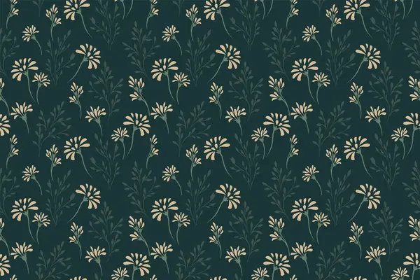 Koyu yeşil arka planda çiçekli ve narin saplı kusursuz çiçek deseni. Tekstil, hediye paketi, duvar kağıdı, sade baskı süsü ve diğer dekoratif projeler için mükemmel..
