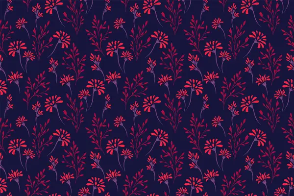 Koyu lacivert arka planda kırmızı çiçekli ve narin saplı kusursuz çiçek deseni. Tekstil, hediye paketi, duvar kağıdı ve diğer dekoratif projeler için mükemmel..