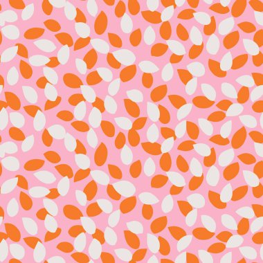 Pembe arka plandaki şekiller gibi soyut taç yaprakları olan kusursuz bir vektör deseni. Modern ve dinamik, tekstil, duvar kağıtları, ambalaj, moda baskıları ve çağdaş tasarımlar için düz baskı.