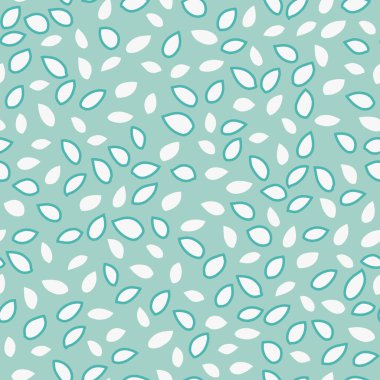 Kusursuz vektör deseni ve soyut taç yaprakları yumuşak yeşil arka planda beyaz şekiller. Tekstil, duvar kağıtları, ambalaj ve çağdaş baskılar için modern, taze, sade ve havadar tasarım süsü