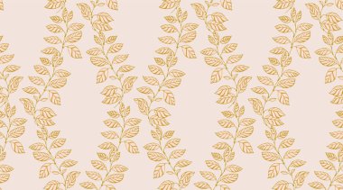 Açık bej arkaplanda kusursuz bir ince yaprak deseni var. Pastel botanik tasarımı, tekstil, duvar kâğıtları, kırtasiye malzemeleri ve doğadan esinlenilmiş ev dekorasyonu için mükemmel..