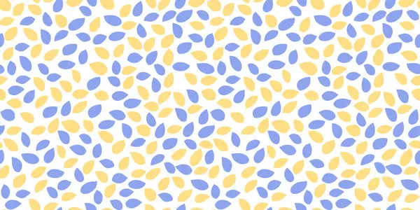 Beyaz arka planda mavi ve sarı gözyaşı damlaları içeren kusursuz soyut desen. Kumaşlar, duvar kağıtları, ambalaj kağıtları ve dijital baskılar için basit ve modern tasarım süsü..