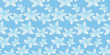 Parlak mavi arka planda tropik çiçekli kusursuz vektör deseni. Cesur, canlı çiçek tasarımı kumaşlar, duvar kağıtları, ambalaj kağıtları ve yaz temalı projeler için idealdir..