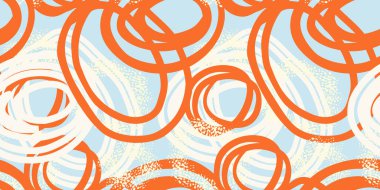 Soyut el çizimleri kırmızı, pembe ve şeftali tonlarıyla kusursuz vektör deseni. Dinamik, enerjik fırça darbeleri tekstil, ambalaj ve duvar kağıtları için mükemmel modern bir sanat tasarımı yaratır.