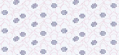 Pembe ve el yapımı lacivert noktalı soyut çiçek desenli minimalist, pürüzsüz vektör deseni. Zarif, modern ve narin, tekstil, duvar kağıtları, markalaşma için mükemmel.