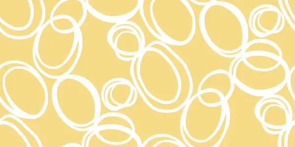 Minimalist, pürüzsüz vektör deseni, yumuşak sarı arka planda beyaz elle çizilmiş dairesel çizgiler. Modern tasarım projeleri, markalaşma, paketleme, kumaş baskıları ve dijital sanat için mükemmel..