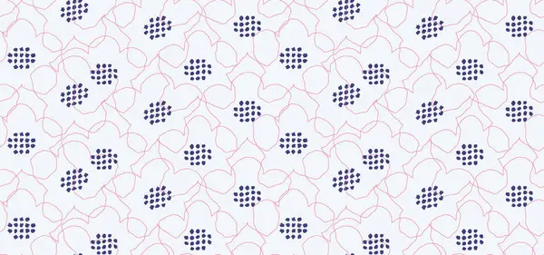 Pembe ve el yapımı lacivert noktalı soyut çiçek desenli minimalist, pürüzsüz vektör deseni. Zarif, modern ve narin, tekstil, duvar kağıtları, markalaşma için mükemmel.