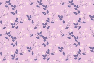 Kusursuz çiçek desenli narin çiçekler ve yumuşak, mor menekşe arkaplanda yapraklar. Zarif ve klasik esinlenilmiş, tekstil, duvar kağıtları, ambalaj, moda, düğün dekorasyonu için mükemmel.