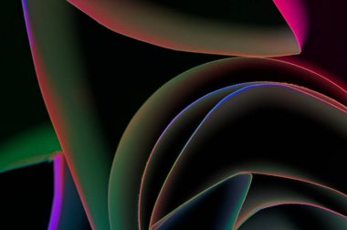 Siyah bir arkaplanda soyut renk gösteriminde çeşitli çizgiler ve şekiller