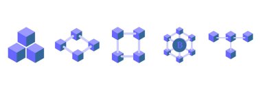 blockchain simgesi seti, blockchain vektörü düz tasarım işareti simgesi ayarla