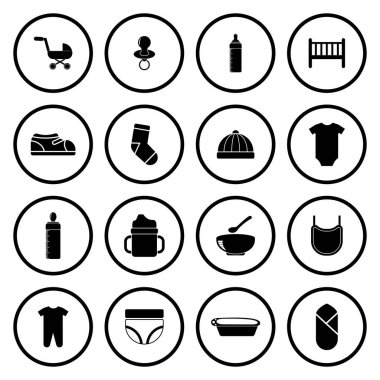 bebek ekipmanı simgesi seti, bebek ekipman vektörü seti