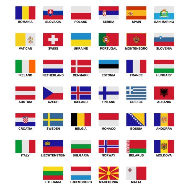 Avrupa kıtasındaki ülkenin bayrakları vektör işareti belirledi