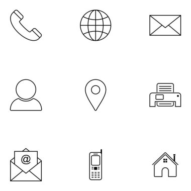 Web simgesi seti, bizimle bağlantı kurun ince çizgi biçimli vektör belirleme işareti sembolü 