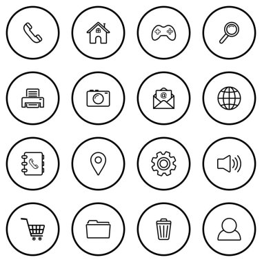 Web simgesi seti, bizimle bağlantı kurun ince çizgi biçimli vektör belirleme işareti sembolü 