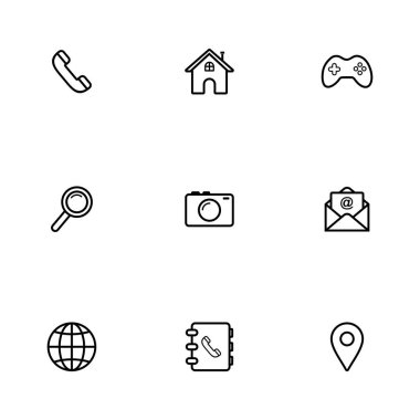 Web simgesi seti, bizimle bağlantı kurun ince çizgi biçimli vektör belirleme işareti sembolü 