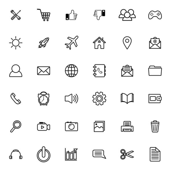 набор иконок веб, свяжитесь с нами значок набор символов знак вектора с тонкой линии стиле 