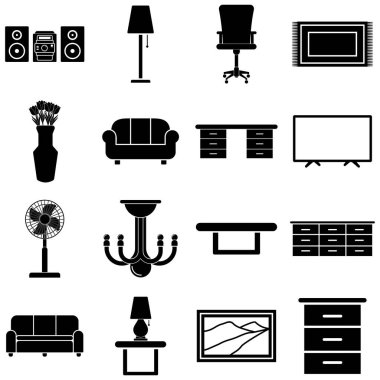 oturma odası ekipmanı simgesi vektör sembolü
