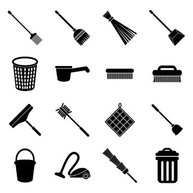 Temizleme araçları simgesi seti, temizleme araçları vektör kümesi gösterimleri