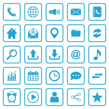 Web sitesi simgesi seti, kartvizit, bizimle bağlantı kurun simge belirleme vektör sembolü