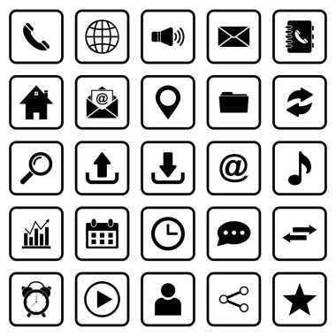 Web sitesi simgesi seti, kartvizit, bizimle bağlantı kurun simge belirleme vektör sembolü