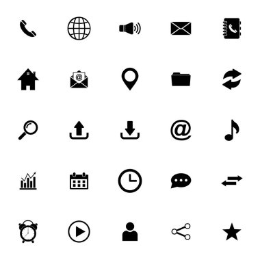 Web sitesi simgesi seti, kartvizit, bizimle bağlantı kurun simge belirleme vektör sembolü