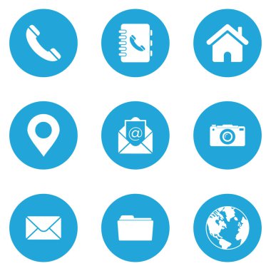 Web sitesi simgesi seti, kartvizit, bizimle bağlantı kurun simge belirleme vektör sembolü