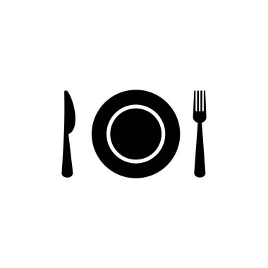 çatal, bıçak, tabak ikonu restoran sembolü, aşçılık ekipmanları izole edilmiş beyaz arkaplan
