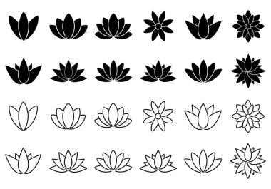 Nilüfer çiçeği ikonu seti, nilüfer çiçeği vektörü seti