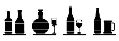 Şarap şişesi ve şarap kadehi simgesi vektör işareti.