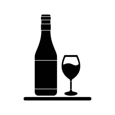Şarap şişesi ve şarap kadehi simgesi vektör işareti.