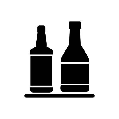 Şarap şişesi ve şarap kadehi simgesi vektör işareti.