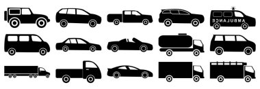 araba simgesi seti, araba vektör seti ulaşım simgesi