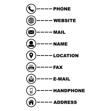 Web simgesi, iş kartı adı izole edilmiş resimlerin simge vektör simgesi ile iletişime geçin