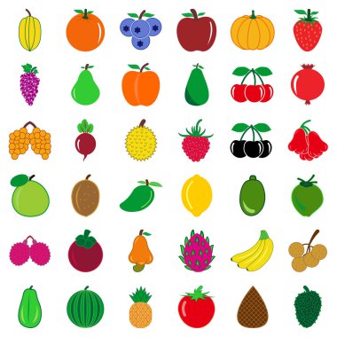 set of fruit icon vector symbol illustration isolated white background