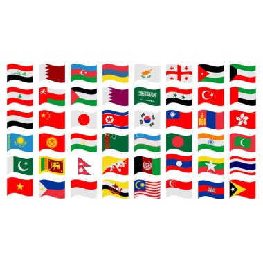 Ülke illüstrasyonunun Asya kıta ikon vektör sembolü olan ülkelerin bayraklarını izole edilmiş beyaz arkaplan olarak ayarla