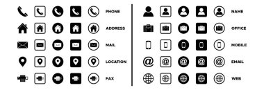 business card icon set, business card vector set sign symbol for contact us